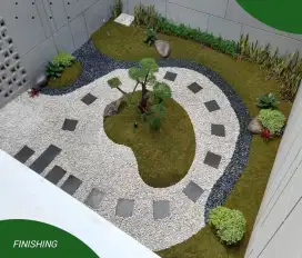 Pemasangan rumput jepang dan dekorasi taman