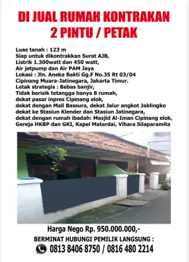 Dijual Rumah kontrakan 2pintu