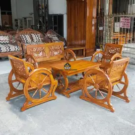 Kursi Kayu Jati Classic Roda 2111 + Meja Tamu Kayu Jogja