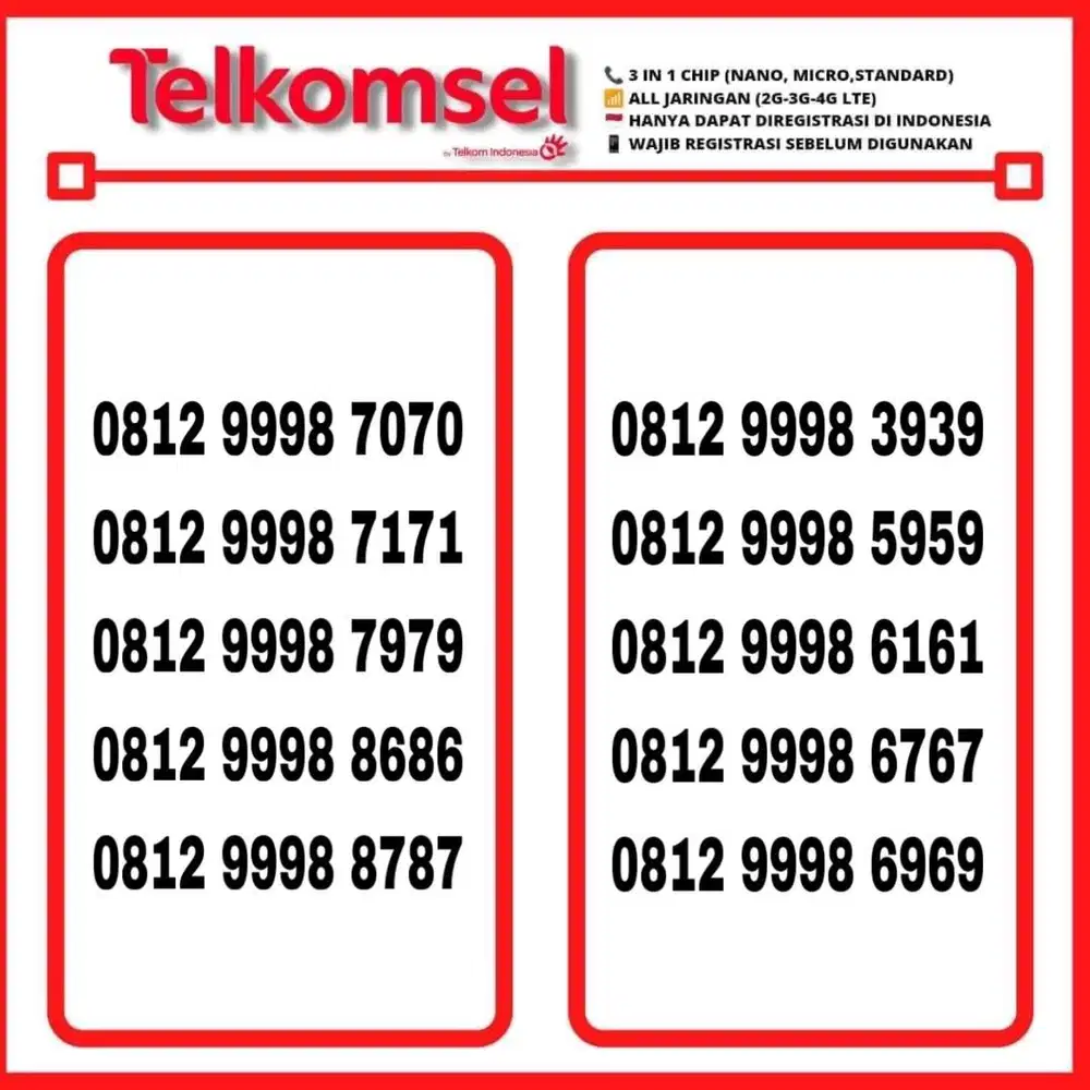 Nomor cantik kartu perdana simpati rapi telkomsel 4g best seller