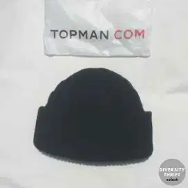 TOPMAN Wool Short Beanie Hat - Navy