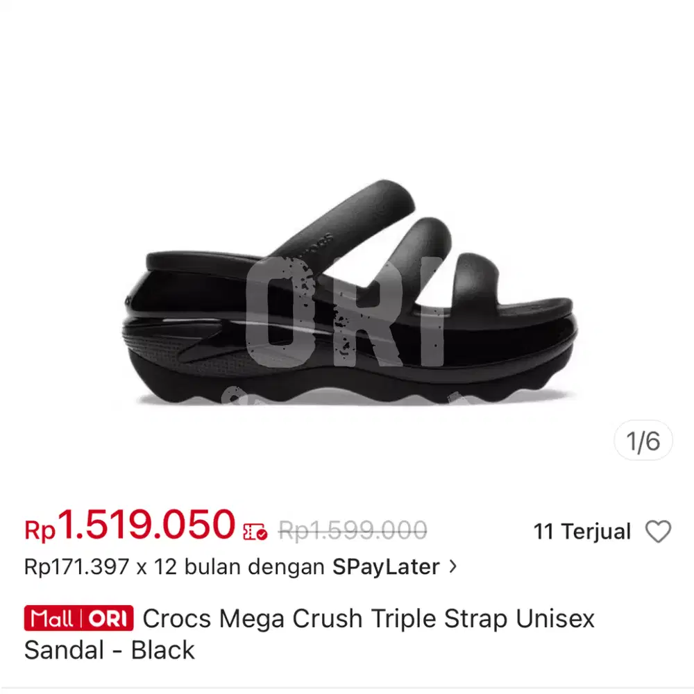 (NEW) Crocs Mega Crush Triple Strap Unisex Sandal warna Black