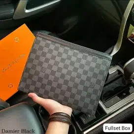 Clutch LV damier graphite leather model keren lengkap box lv