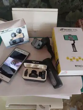 PAKET KONTEN KREATOR GIMBAL XS, DUAL MIC WIRELESS DAN SONY XZ1 bisa 4k