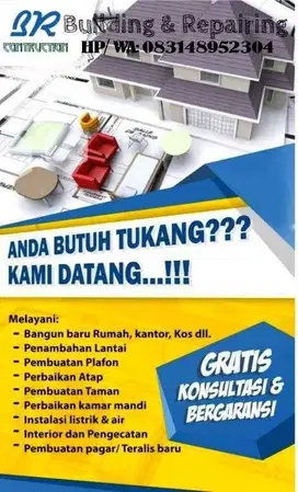 Jasa bangunan, jasa tukang, plafon, rangka baja, instalasi listrik