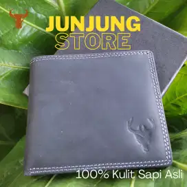 DOMPET PRIA 100% FULL KULIT SAPI PREMIUM ASLI BLACK DOFF CRAZY HORSE