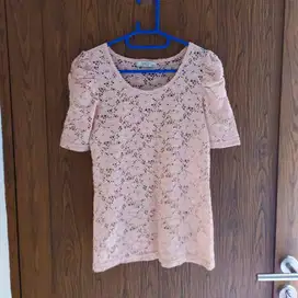 Atasan blouse wanita brukat stretch pink