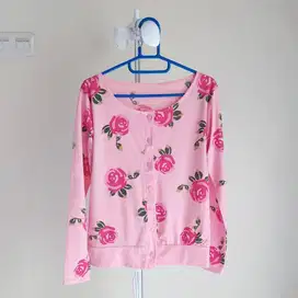 Kardigan luaran wanita bunga pink