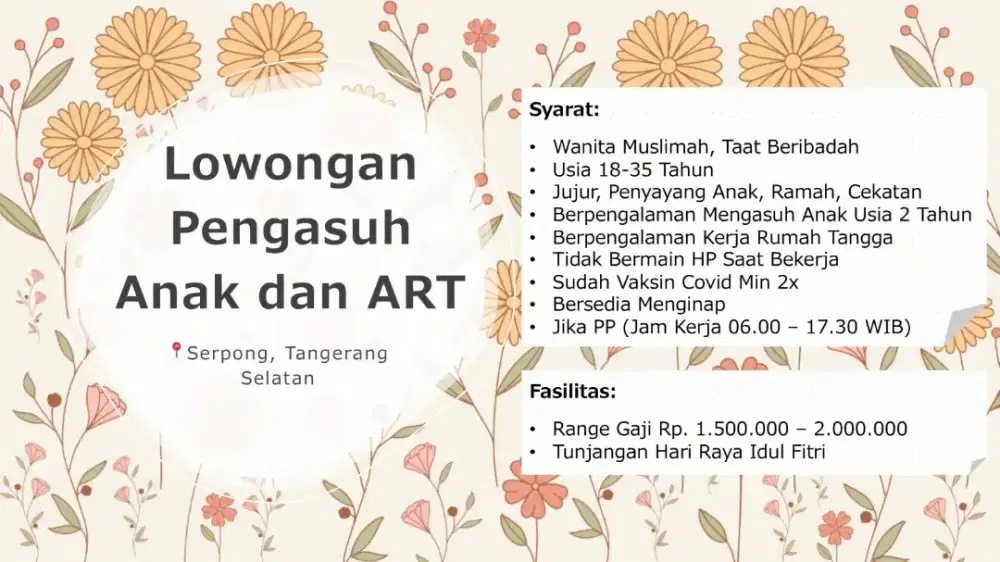 Lowongan Pengasuh Anak dan ART