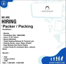 Dibutuhkan Tukang Packing / Packer Online Shop Domisili Jakarta Barat