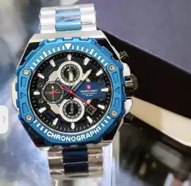 Ready! Jam tangan Swiss Army Pria chronograph aktif gratis antar BJM