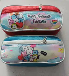 Pencil case bahan impor model list 2 sleting