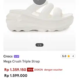 (NEW) Crocs Mega Crush Triple Strap Unisex Sandal warna Chalk ORIGINAL