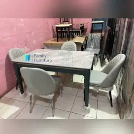 Dining Set Meja Makan Daun Meja Granit Kaki Meja Besi Kokoh