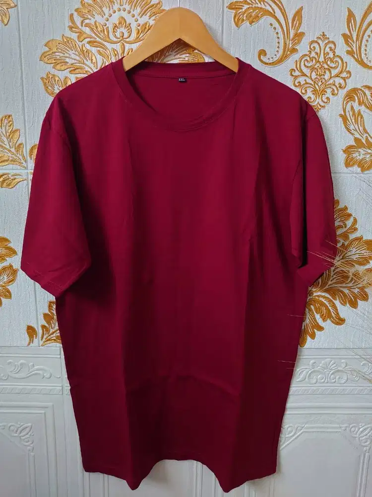 Kaos Polos Dewasa Lengan Pendek Merah Maroon XXL Cotton Combed 30s