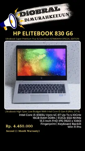 HP ELITEBOOK 830 G6 CORE I5-8365U VPRO 16GB 512GB FHD BL WIN 11