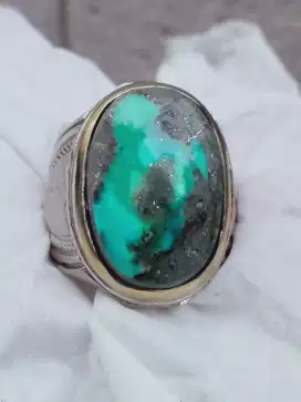 Cincin Pirus Persia Biru Serat Perak