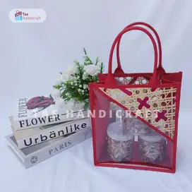 Tas Souvenir Mika Kombinasi Anyaman Bambu | Tas Hampers Special Imlek