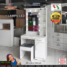 Meja Rias Minimalis dengan LAMPU LED Rak Kosmetik Pintu Kaca