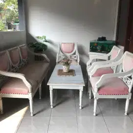 SET SOFA JATI EMPUK DUCO PUTIH