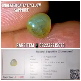 UNtreated Cat eye yellow sapphire 2.60ct