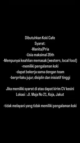 Dibutuhkan Koki Cafe