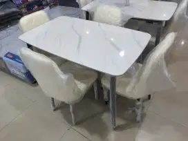 TERMURAH Meja Makan Batu Granit Asli + 4 Kursi Kaki Besi