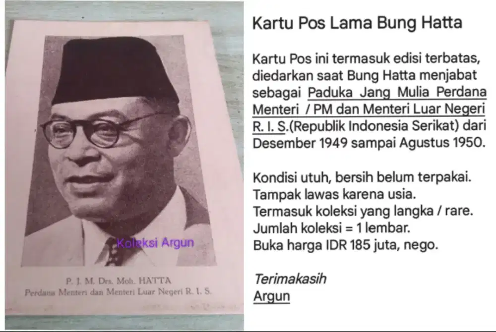 Kartu Pos Lama Bung Hatta