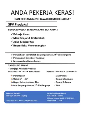 Supervisor/ mandor produksi