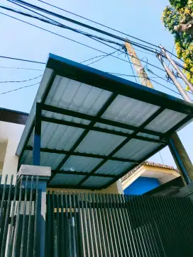 kanopi alderon minimalis rangka besi hollow galvanis