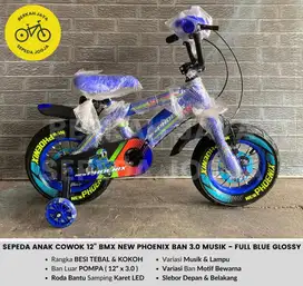 Sepeda Anak Cowok 12” BMX New PHOENIX Ban JUMBO MUSIK BONUS Battery