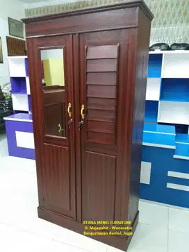 Almari Lemari Kaca Hanger Gantung Baju Pakaian Kayu 2 Pintu 2 Kayu #TP
