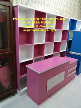 Set Paket Lemari Almari Rak Meja Kasir Loundry Laundry Londry Kayu #TP