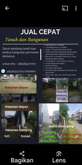 Dijual tanah dan rumah