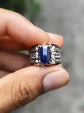 Blue Safir Cutting custom ring perak