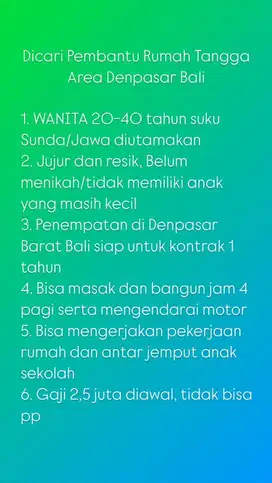 Pembantu Rumah Tangga Denpasar Bali