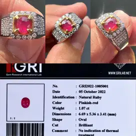 Natural Pinkish Red ruby NO Heat 1.07crt memo GrI Lab