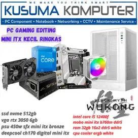 PC Rakitan Gaming Mini iTX intel Core i5 12400F RTX 3050 32GB RAM 512G