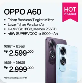 Oppo A60 Ram 8+8/256GB, Garansi Resmi kredit Tanpa Dp