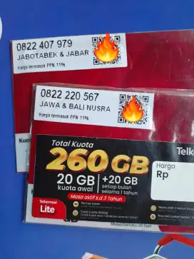 10 DIGIT TELKOMSEL PRABAYAR BONUS KUOTA 260 GB SETAHUN.