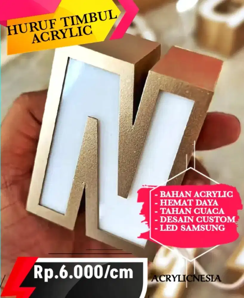 Neon box Huruf timbul  nyala ACRYLIC murah mas