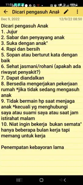 Dicari pengasuh anak (khusus perempuan)