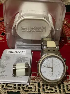 jam swatch prelove ori full set stainless putih