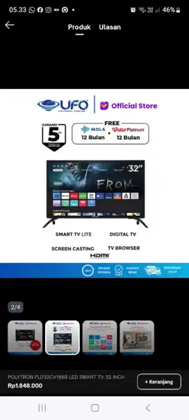 Jual smart tv 32 inch baru 5 bulan polytron