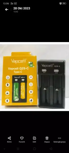 Cas Charger Vapcell  Tipe C, 2slot batre Baterai 18650, Universal