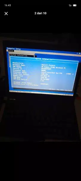 laptop HP core2duo ram2 no hdd normal