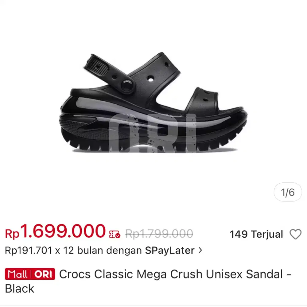 (NEW) Crocs Classic Mega Crush Unisex Sandal warna Black