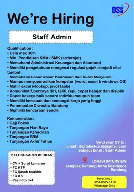 DIBUTUHKAN POSISI STAFF ADMIN ACCOUNTING TAX