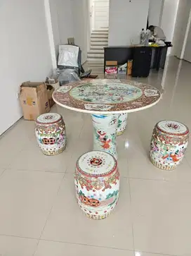 Guci Meja Makan Vintage Asli Qin De Chen China Outdoor Indoor Bundar