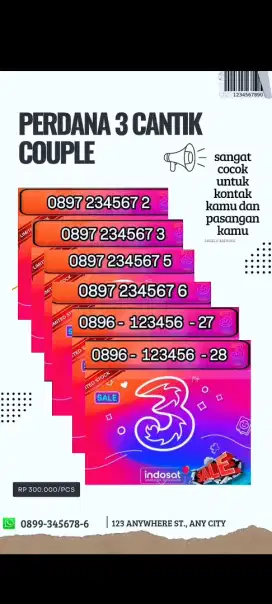 Nomor cantik tri 11 digit langka seri urut naik couple